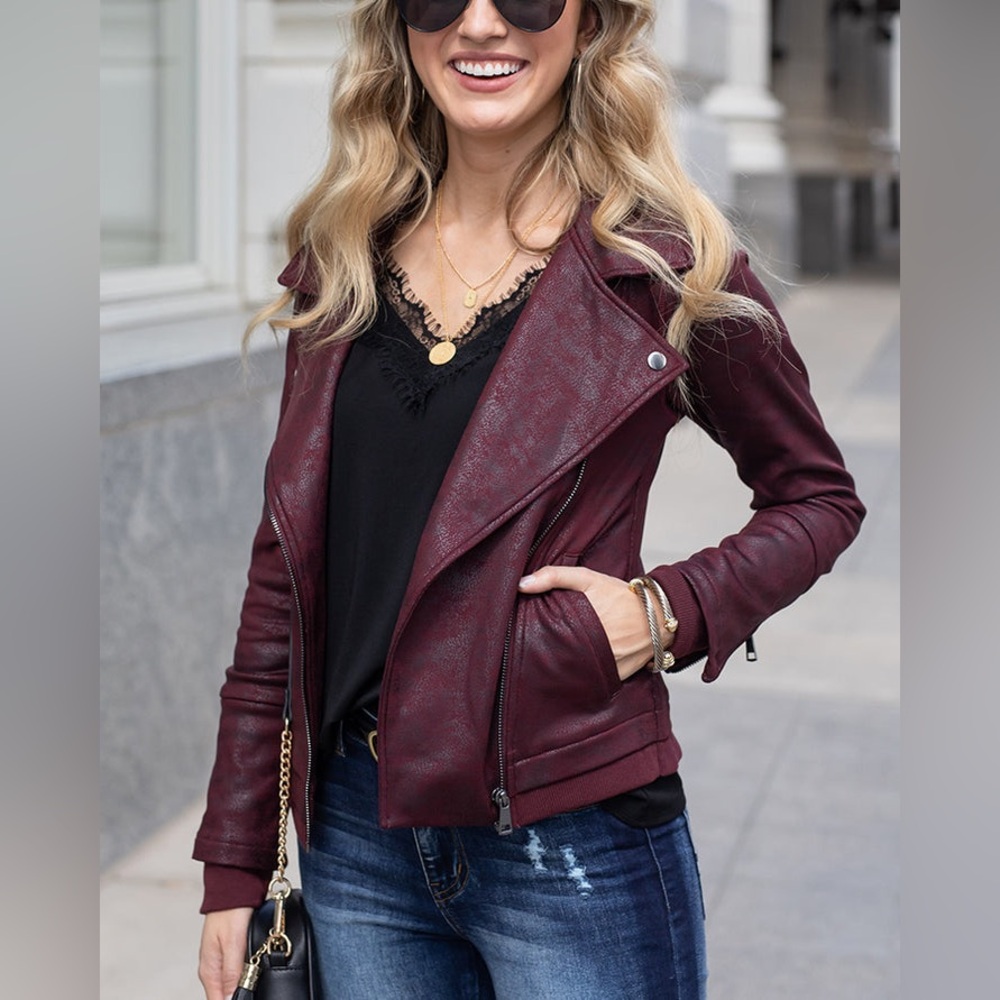 Grace & Lace Bordeaux Faux Leather Jacket size Medium